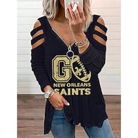 Women's T shirt Tee Graphic Black White Yellow Print Cut Out Long Sleeve Daily Weekend Fashion V Neck Regular Fit Spring   Fall Lightinthebox - thumbnail