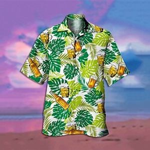 Men's Shirt Leaves Turndown Street Casual 3D Button-Down Short Sleeve Tops Casual Fashion Comfortable Beach Green Lightinthebox