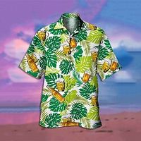 Men's Shirt Leaves Turndown Street Casual 3D Button-Down Short Sleeve Tops Casual Fashion Comfortable Beach Green Lightinthebox - thumbnail