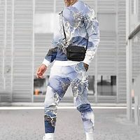 Men's Tracksuit Sweatsuit Hoodies Set Blue Crew Neck Graphic 2 Piece Print Sports  Outdoor Casual Sports 3D Print Basic Streetwear Sportswear Fall Spring Clothing Apparel Hoodies Sweatshirts  miniinthebox - thumbnail