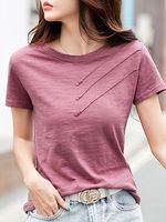 Round Neck Plain Short Sleeve T-shirt - thumbnail
