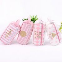 Pink Large Capacity Canvas Pencil Case Pen Box School Bag