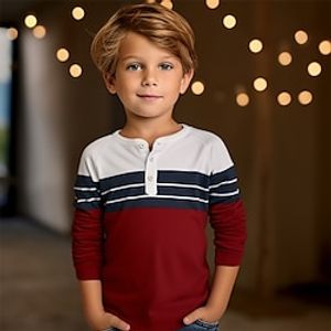Boys 3D Stripe henley shirt Long Sleeve 3D Print Fall Winter Sports Fashion Streetwear Polyester Kids 3-12 Years Crew Neck Outdoor Casual Daily Regular Fit Lightinthebox