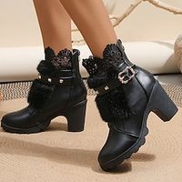 Women's Boots Combat Boots Plus Size Daily Booties Ankle Boots Winter Chunky Heel Round Toe Casual Faux Leather Zipper Black miniinthebox - thumbnail