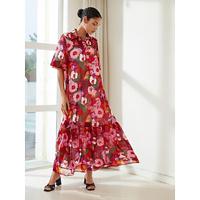 Chiffon Floral Print Maxi Shirt Dress