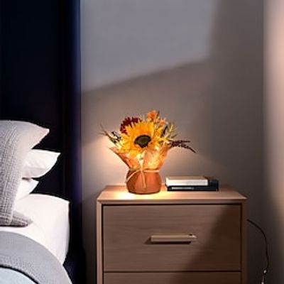 Fake Flowers With Light in Vase, Elegant Artificial Hydrangea Flowers with Ceramic Vase, Creative Artificial Flowers for Centrepiece, Table Decorations, Coffee Table Decoration miniinthebox