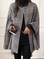 Women's Mid-length Coat Tartan Cape