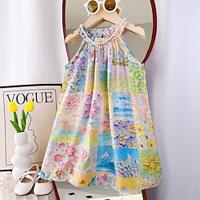 Summer Toddler Little Girls Boho-dress Retro Canvas Vest Skirt Floral Print Princess Dress Lightinthebox