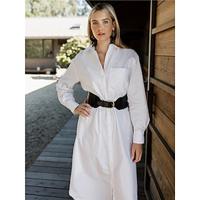 Women's Shirt Dress Maxi White Cotton Dress Essential Casual Long Sleeve Collared Button Down