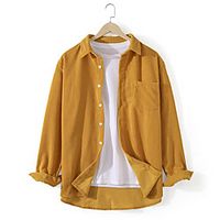 Men's Shirt Solid Color Button-Down Long Sleeve Casual Tops Lightweight Casual Fashion Breathable Yellow Lightinthebox - thumbnail