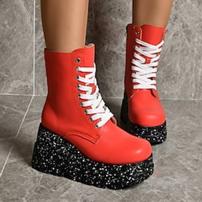 Women's Boots Platform Boots Plus Size Lace Up Boots Party Daily Club Mid Calf Boots Winter Platform Round Toe Closed Toe Punk Fashion Denim Zipper Lace-up Pink Red miniinthebox Women's Boots Platform Boots Plus Size Lace Up Boots Party Daily Club Mid Calf Boots Winter Platform Round Toe Closed Toe Punk Fashion Denim Zipper Lace-up Pink Red miniinthebox