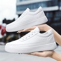 Women's Sneakers Plus Size Platform Sneakers White Shoes Outdoor Daily Summer Flat Heel Round Toe Fashion Sporty Casual Walking PU Lace-up White Silver Gold Lightinthebox - thumbnail