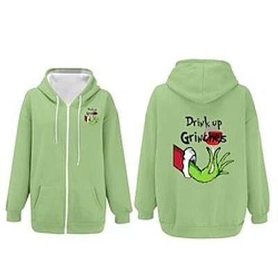 The Grinch Grinch Ugly Christmas Sweater / Sweatshirt Outerwear Zip-Up Hoodie Print Front Pocket Graphic Outerwear For Men's Women's Unisex Adults' Hot Stamping 100% Polyester Party Festival miniinthebox