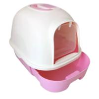 Pets Club Semi-automatic Hooded Cat Litter Box With Handle Detachable Flip Cat Litter Boxes - 53X41X41cm - Pink Color