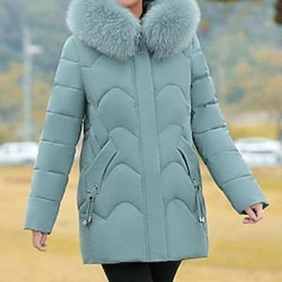 Women's Parka Warm Breathable Outdoor Street Daily Wear Going out Zipper Pocket Fur Collar Zipper Hoodie Fashion Modern Casual Street Style Solid Color Regular Fit Outerwear Long Sleeve Fall Winter Lightinthebox