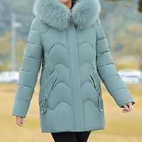 Women's Parka Warm Breathable Outdoor Street Daily Wear Going out Zipper Pocket Fur Collar Zipper Hoodie Fashion Modern Casual Street Style Solid Color Regular Fit Outerwear Long Sleeve Fall Winter Lightinthebox - thumbnail