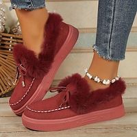 Women's Sneakers Boots Snow Boots Plus Size Daily Solid Color Fleece Lined Booties Ankle Boots Winter Flat Heel Round Toe Plush Casual Comfort Walking Faux Suede Lace-up Wine Leopard Dark Brown miniinthebox - thumbnail