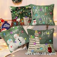 Christmas LED Lights Throw Pillow Cover 4PC Snowman Xmas Soft Decorative Square Cushion Pillowcase for Bedroom Livingroom Sofa Couch Chair Superior Quality miniinthebox - thumbnail