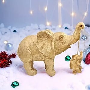 Golden Elephant Resin Statue Mother Elephant Baby Elephant Decoration Series Warm Home Furnishing Golden Elephant Decoration Lightinthebox