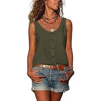 Women's Plain Daily Sleeveless V Neck Basic Essential ArmyGreen White Black S  Wash separately  Inelastic Lightinthebox - thumbnail