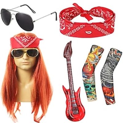 80s Rocker Costume Wig Men Hippie Wig with Bandana Sunglasses Sleeves for 80s Punk Party Accessories miniinthebox