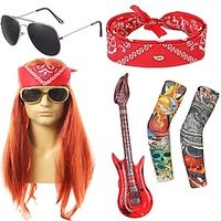 80s Rocker Costume Wig Men Hippie Wig with Bandana Sunglasses Sleeves for 80s Punk Party Accessories miniinthebox - thumbnail