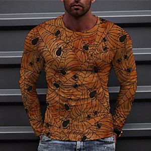 Men's Unisex Tee T shirt Shirt 3D Print Graphic Prints Spider Print Long Sleeve Halloween Tops Casual Designer Big and Tall Orange miniinthebox