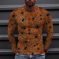 Men's Unisex Tee T shirt Shirt 3D Print Graphic Prints Spider Print Long Sleeve Halloween Tops Casual Designer Big and Tall Orange miniinthebox - thumbnail