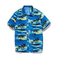 Men's Shirt Summer Hawaiian Shirt Coconut Tree Graphic Prints Beach Turndown Blue Dark Blue Light Blue Street Casual Short Sleeves Button-Down Print Clothing Apparel Tropical Sports Streetwear miniinthebox - thumbnail