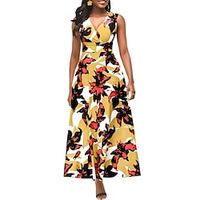 Women's A Line Dress Maxi long Dress Yellow Sleeveless Floral Patchwork Print Summer V Neck Elegant Fashion Modern 2022 S M L XL 2XL Lightinthebox - thumbnail