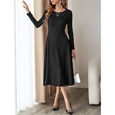Women's Black Dress Casual Dress Winter Dress Midi Dress Patchwork Outdoor Street Daily Fashion Modern Crew Neck Long Sleeve 2023 Regular Fit Black Color S M L XL XXL Size Lightinthebox