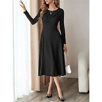Women's Black Dress Casual Dress Winter Dress Midi Dress Patchwork Outdoor Street Daily Fashion Modern Crew Neck Long Sleeve 2023 Regular Fit Black Color S M L XL XXL Size Lightinthebox - thumbnail