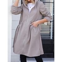 Women's Trench Coat Zipper Hooded Coat Fall Winter Coat Fashion Regular Fit Outerwear Long Sleeve Fall Black M Lightinthebox - thumbnail