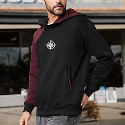 Men's Hoodie White Wine Blue Green Hooded Color Block Patchwork Embroidery Sports  Outdoor Daily Holiday Streetwear Cool Casual Spring   Fall Clothing Apparel Hoodies Sweatshirts  miniinthebox
