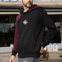 Men's Hoodie White Wine Blue Green Hooded Color Block Patchwork Embroidery Sports  Outdoor Daily Holiday Streetwear Cool Casual Spring   Fall Clothing Apparel Hoodies Sweatshirts  miniinthebox - thumbnail