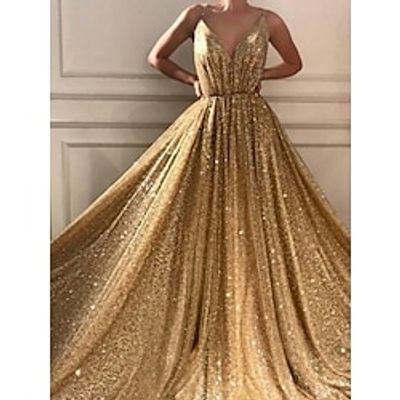 A-Line Prom Dresses Elegant Dress Formal Court Train Christmas Red Green Dress Sleeveless Spaghetti Strap Sequined with Glitter Pleats 2023 Lightinthebox