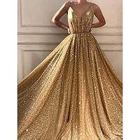 A-Line Prom Dresses Elegant Dress Formal Court Train Christmas Red Green Dress Sleeveless Spaghetti Strap Sequined with Glitter Pleats 2023 Lightinthebox - thumbnail
