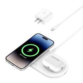 Belkin BoostCharge Pro 2-in-1 15W Magnetic Wireless Charging Pad with Qi2, White (BL-Qi2Magnetic-Pad-2IN1-Wht)