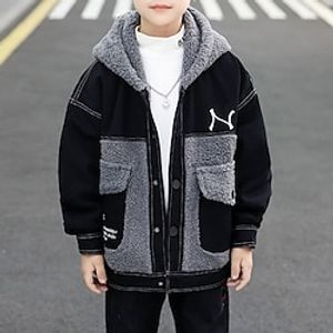 Kid's Boys Woolen Coat Long Sleeve Black Letter Fall Winter Fashion Outdoor 7-13 Years Lightinthebox