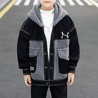 Kid's Boys Woolen Coat Long Sleeve Black Letter Fall Winter Fashion Outdoor 7-13 Years Lightinthebox - thumbnail