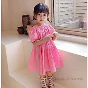 summer girls cotton dresses kids round collar puff sleeve pleated dress sweet children pink princess clothings q0281 Lightinthebox
