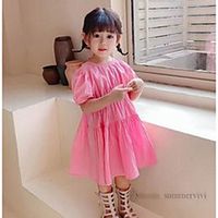 summer girls cotton dresses kids round collar puff sleeve pleated dress sweet children pink princess clothings q0281 Lightinthebox - thumbnail