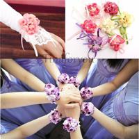 Bride Rose Buds Wrist Corsage Prom Artificial Flower Bracelet Wedding Party Decoration - thumbnail