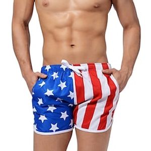 Men's Board Shorts Swim Shorts Swim Trunks Pocket Drawstring Elastic Waist Stripe Graphic Prints American Flag Quick Dry Short Holiday Beach Hawaiian Boho Black Red Inelastic Lightinthebox