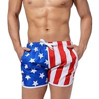 Men's Board Shorts Swim Shorts Swim Trunks Pocket Drawstring Elastic Waist Stripe Graphic Prints American Flag Quick Dry Short Holiday Beach Hawaiian Boho Black Red Inelastic Lightinthebox - thumbnail