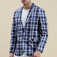 Plaid Business Men's Coat Blazer Work Wear to work Going out Fall  Winter Turndown Long Sleeve Black Navy Blue Blue S M L Polyester Weaving Jacket Lightinthebox - thumbnail