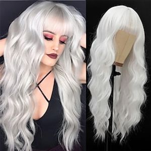 White Wigs with Bangs for Women Long Wavy Synthetic Wig Colorful Wig Hair Heat Resistant Wigs for Cosplay Party Use miniinthebox