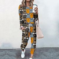 Women's Streetwear Cinched Cat Going out Casual / Daily Two Piece Set Sweatshirt Tracksuit Pant Loungewear Jogger Pants Drawstring Print Tops miniinthebox - thumbnail