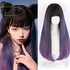 Long Straight Blue Mixing Purple Ombre Lolita Wig With Bangs Natural Synthetic Wigs for Women Cosplay Wigs Lightinthebox