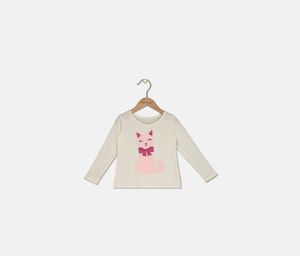 Toddler Girls Cat Print Long-sleeve Top  Fair Ivory